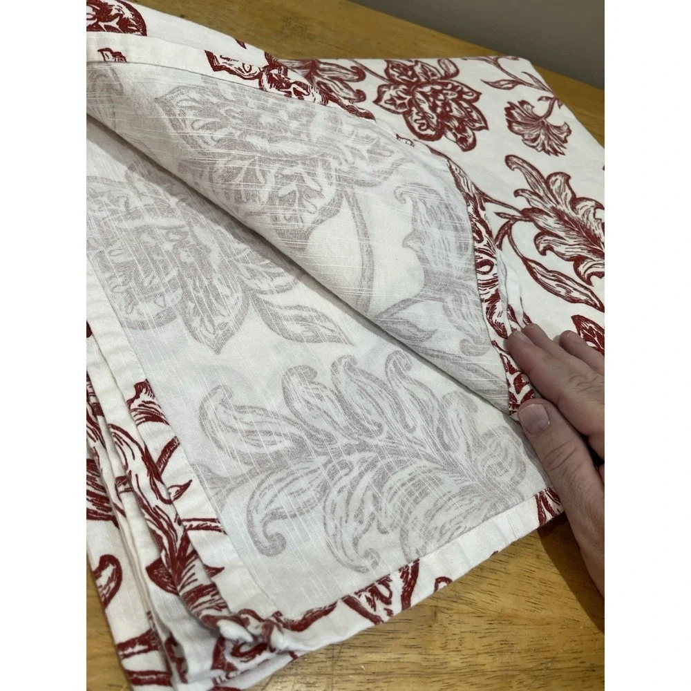 Maroon Toile Floral Tablecloth Mums‎ Roses Cottagecore 57x79